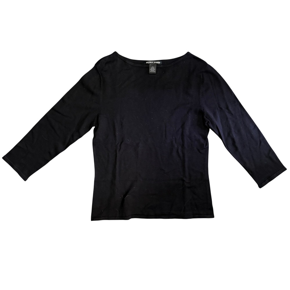 Nicole Studio Black Silk Blend Boat Neck 3/4 Sleeve Knit Top Size 10